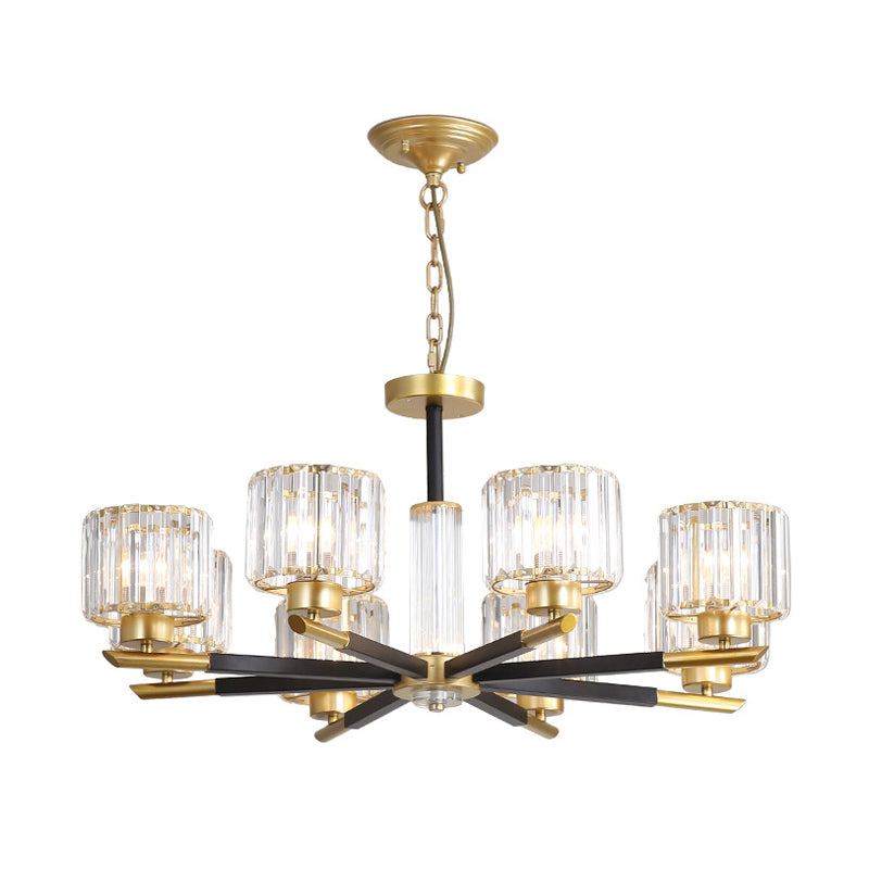 Modern Ribbed Crystal Cylinder Chandelier Pendant - 3/6/8-Head Bedroom Hanging Lamp Kit