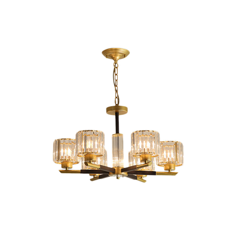 Modern Ribbed Crystal Cylinder Chandelier Pendant - 3/6/8-Head Bedroom Hanging Lamp Kit