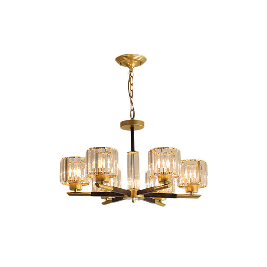 Modern Ribbed Crystal Cylinder Chandelier Pendant - 3/6/8-Head Bedroom Hanging Lamp Kit