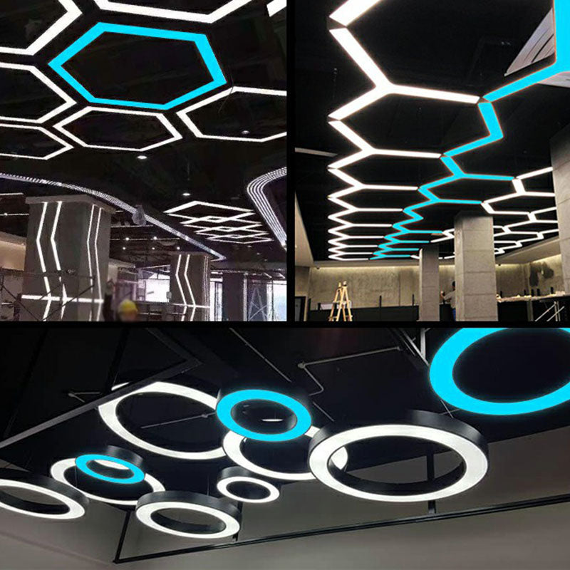 Geometric Led Ceiling Light: Modern Acrylic Office Chandelier - Black