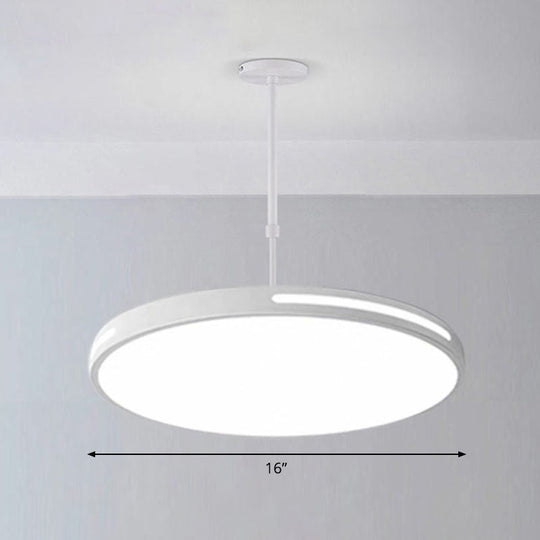 Sleek Led Pendant Chandelier - Circular Acrylic Meeting Room Light Fixture White / 16’