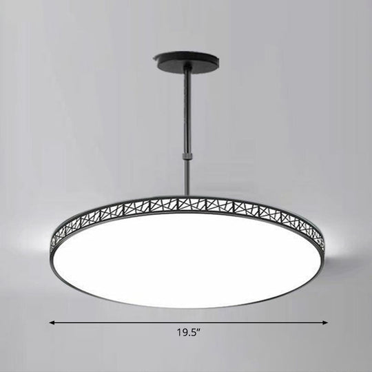 Modern Metallic Led Chandelier: Hollow-Carved Suspension Light For Conference Room Black / 19.5’