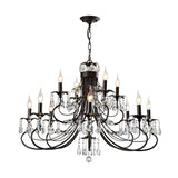 Traditional Iron Candle Chandelier Pendant - 6/8/12 Light Black Hanging With Crystal Drops