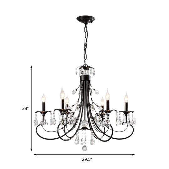 Traditional Iron Tiered Candle Chandelier Pendant With Crystal Drops - 6/8/12 Lights Black Hanging