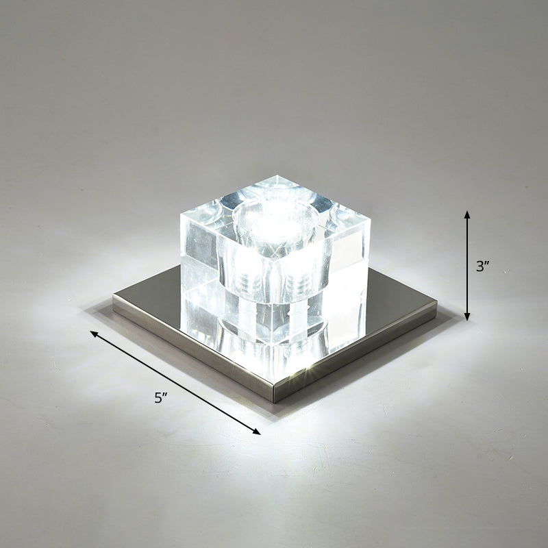Modern Crystal Block Mini Flush Ceiling Light With Clear Led - Ideal For Corridor / 5’ White