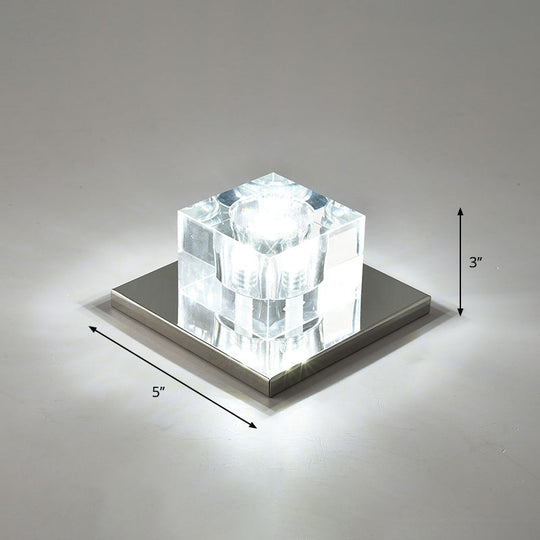Modern Crystal Block Mini Flush Ceiling Light With Clear Led - Ideal For Corridor / 5 White