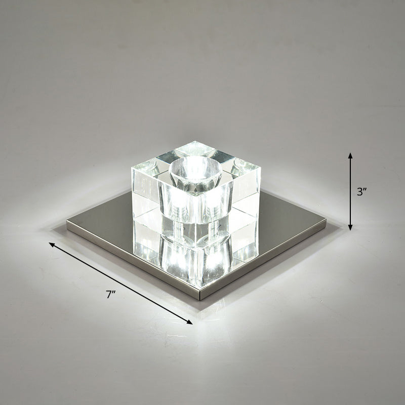 Modern Crystal Block Mini Flush Ceiling Light With Clear Led - Ideal For Corridor / 7 White
