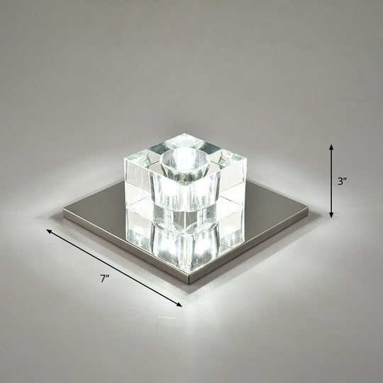 Modern Crystal Block Mini Flush Ceiling Light With Clear Led - Ideal For Corridor / 7 White