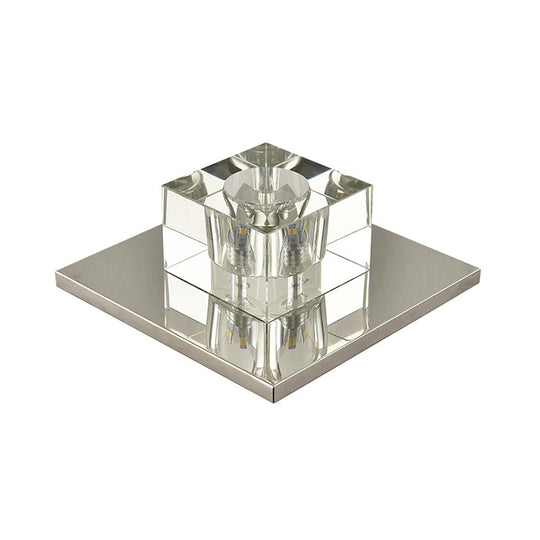 Modern Crystal Block Mini Flush Ceiling Light With Clear Led - Ideal For Corridor