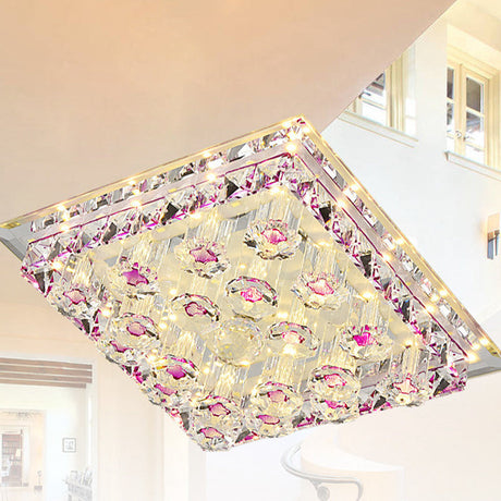 Led Crystal Block Square Flush Mount Fixture For Corridor