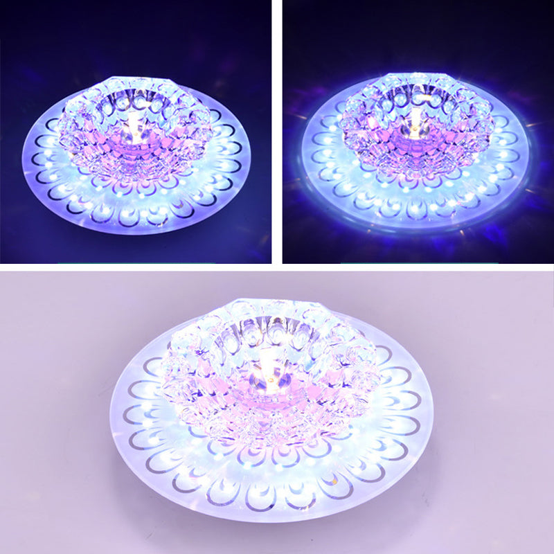 Contemporary Crystal Clear Led Flush Ceiling Light For Entryway - Blossom Mount / Multi Color