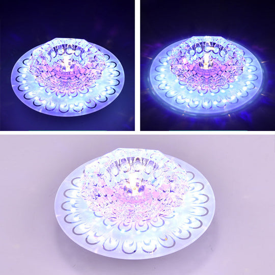 Contemporary Crystal Clear Led Flush Ceiling Light For Entryway - Blossom Mount / Multi Color