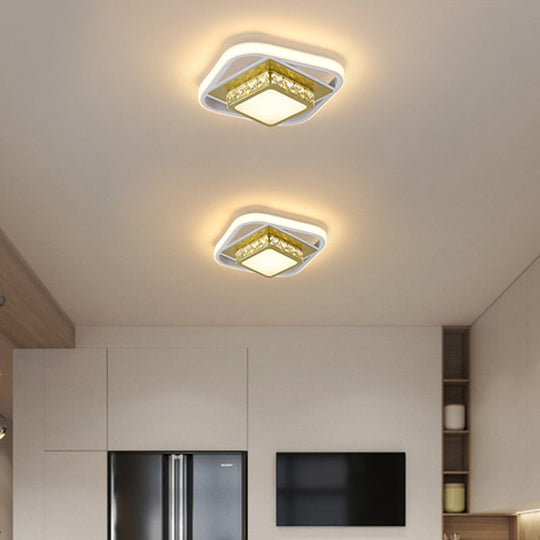 Acrylic Led Flush Ceiling Light: Square Nordic Style With Crystal Accent Ideal For Entryways