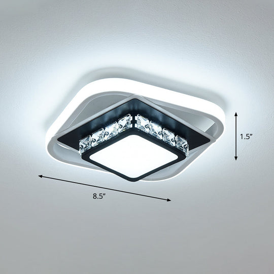 Acrylic Led Flush Ceiling Light: Square Nordic Style With Crystal Accent Ideal For Entryways Black