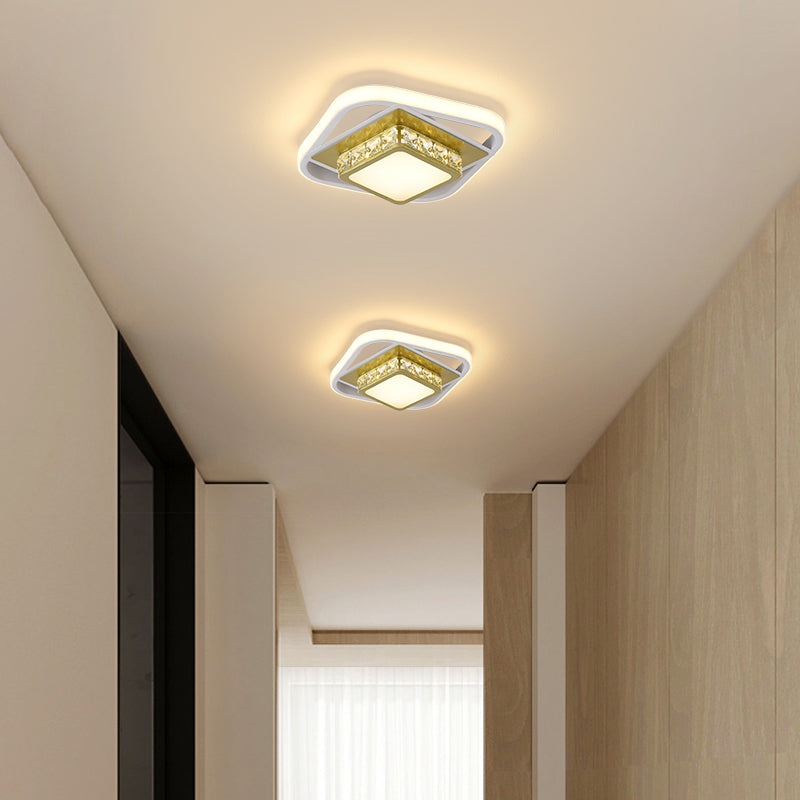 Acrylic Led Flush Ceiling Light: Square Nordic Style With Crystal Accent Ideal For Entryways