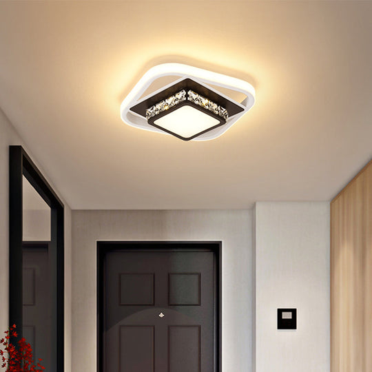 Acrylic Led Flush Ceiling Light: Square Nordic Style With Crystal Accent Ideal For Entryways
