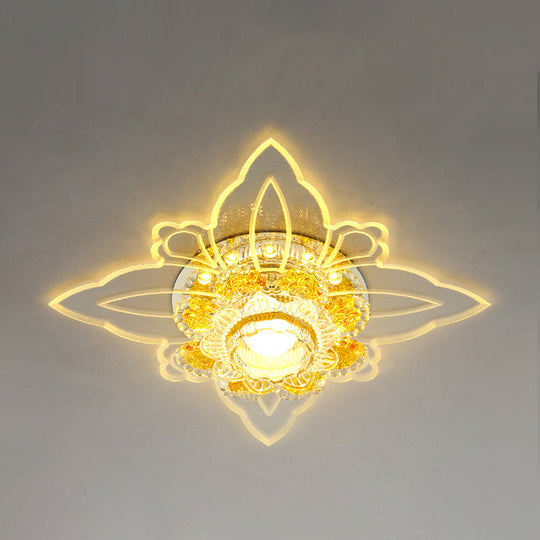 Yellow Crystal Minimalist Led Flush Mount With Floral Shape For Corridors / Warm