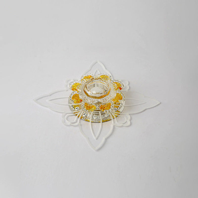 Yellow Crystal Minimalist Led Flush Mount With Floral Shape For Corridors