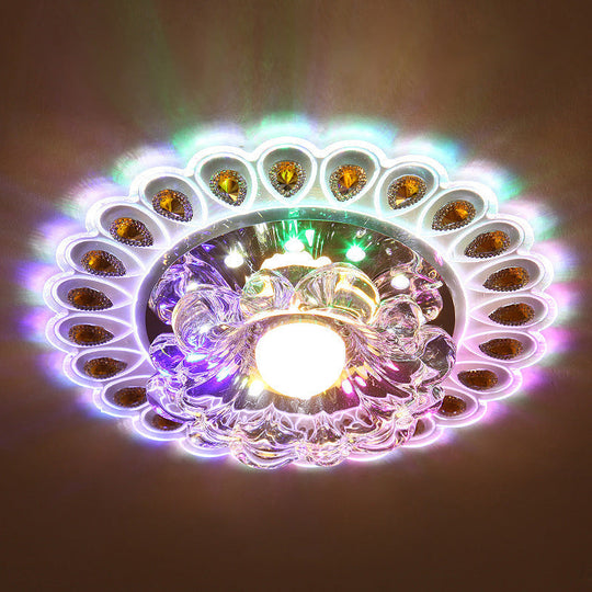 Crystal Flower Flush Ceiling Light With Led - Modern Style