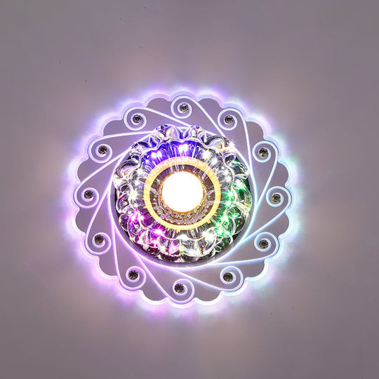 Contemporary Led Flower Flush Crystal Ceiling Light For Elegant Passages Clear / Multi Color