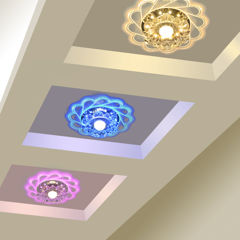Modern Crystal Led Flush Ceiling Light For Hallway - Clear Floral Mount Fixture