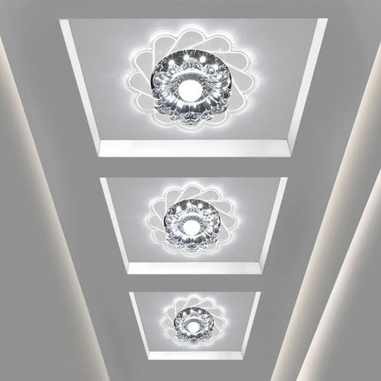 Modern Crystal Led Flush Ceiling Light For Hallway - Clear Floral Mount Fixture