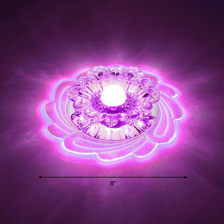 Floral Shade Crystal Led Flush Mount Lighting For Entryway - Minimalist Design Clear / Purple