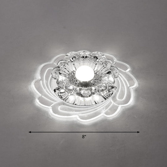 Floral Shade Crystal Led Flush Mount Lighting For Entryway - Minimalist Design Clear / White