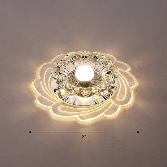 Floral Shade Crystal Led Flush Mount Lighting For Entryway - Minimalist Design Clear / Warm
