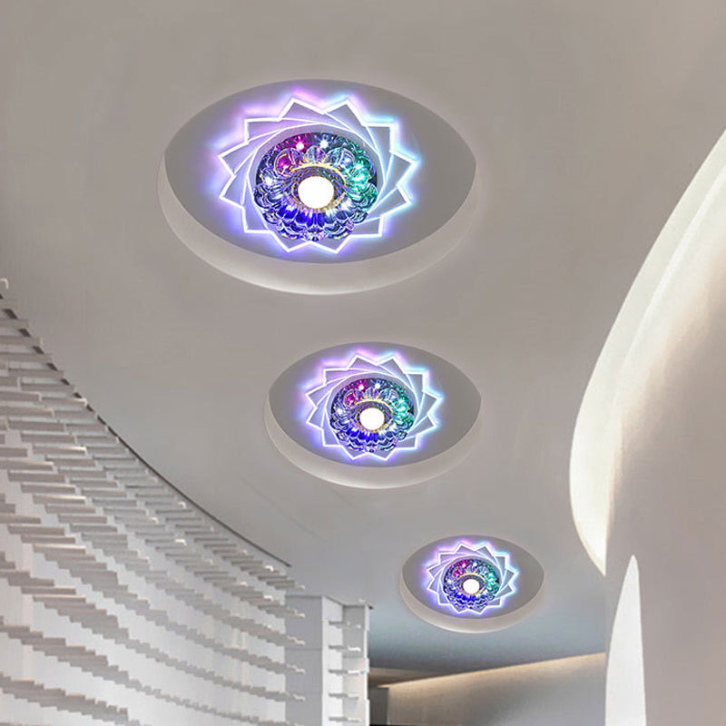 Contemporary Led Crystal Flush Ceiling Light With Floral Corridor Design - Clear / Multi Color