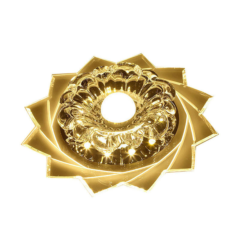 Contemporary Led Crystal Flush Ceiling Light With Floral Corridor Design - Clear / Purple