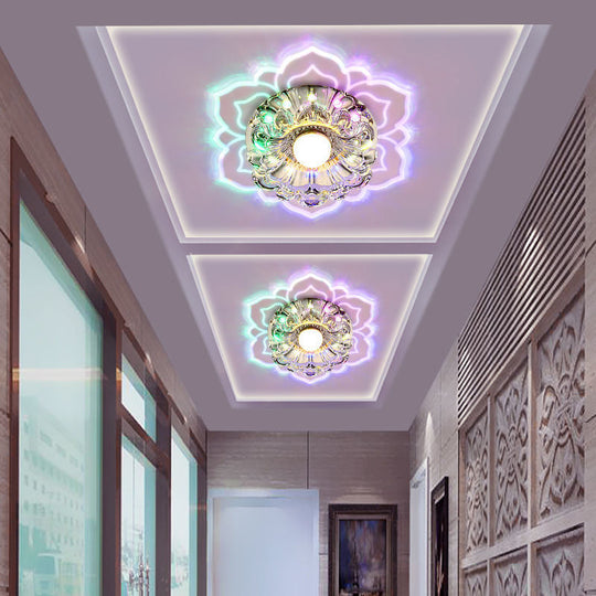 Modern Clear Led Flush Ceiling Light For Foyer - Blossom Shade Crystal