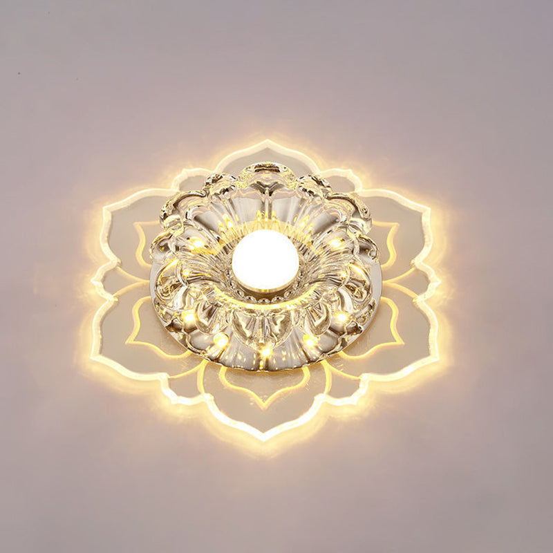 Modern Clear Led Flush Ceiling Light For Foyer - Blossom Shade Crystal / Warm