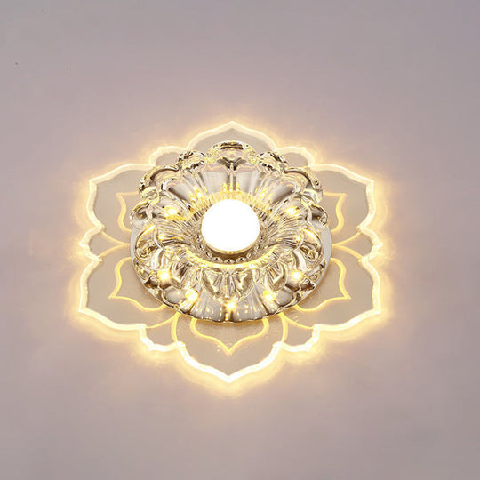 Modern Clear Led Flush Ceiling Light For Foyer - Blossom Shade Crystal / Warm
