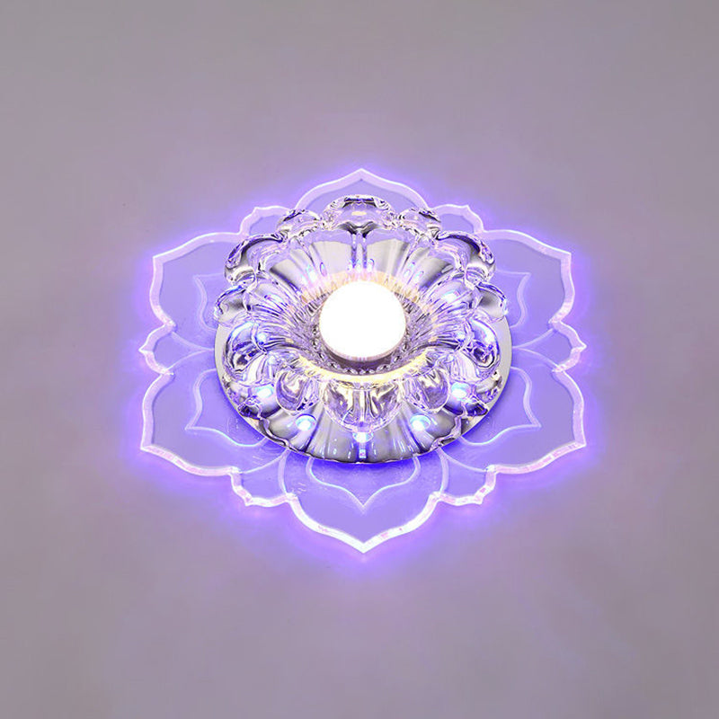 Modern Clear Led Flush Ceiling Light For Foyer - Blossom Shade Crystal / Blue