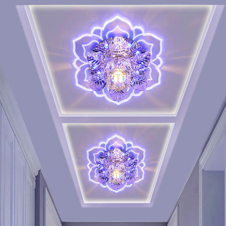 Minimalist Crystal Clear Led Floral Shade Flush Mount Light For Corridor