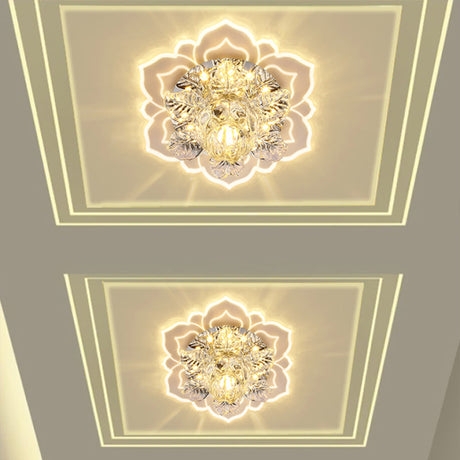 Minimalist Crystal Clear Led Floral Shade Flush Mount Light For Corridor