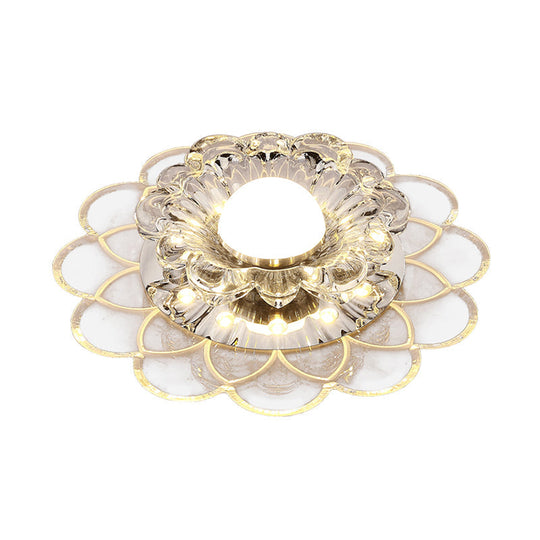 Modern Floral Flush Ceiling Light - Crystal Led Mount For Clear Entryway Lighting
