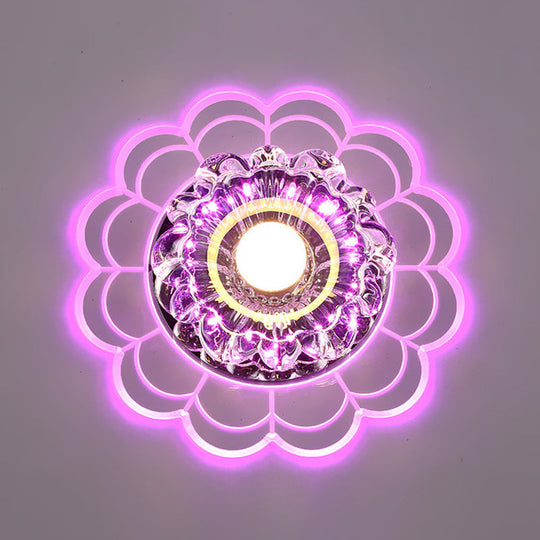 Led Crystal Corridor Ceiling Light - Flower Shade Flush Mount Clear / Pink