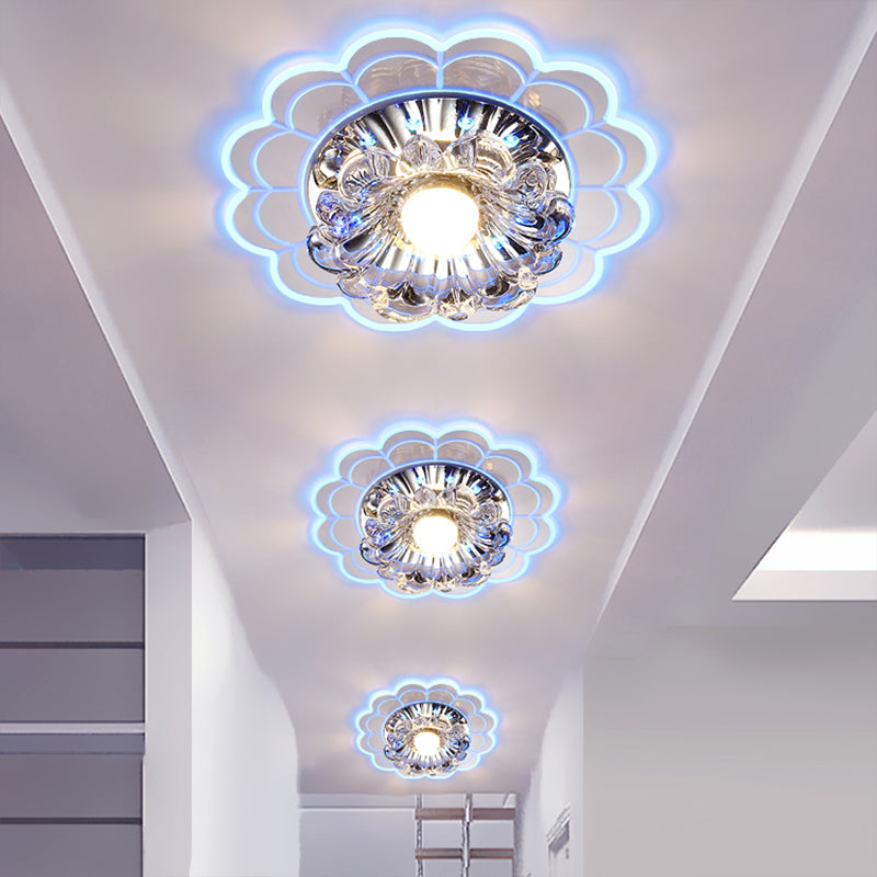 Led Crystal Corridor Ceiling Light - Flower Shade Flush Mount