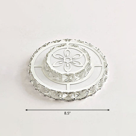 Modern Round Clear Crystal Led Flush Mount Ceiling Light - White Entryway Flushmount