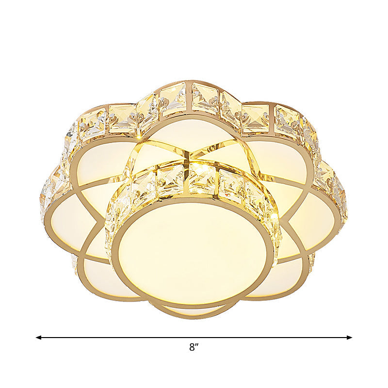 Crystal-Encrusted Gold Flush Mount Ceiling Light With Contemporary Floral Design And Led Technology