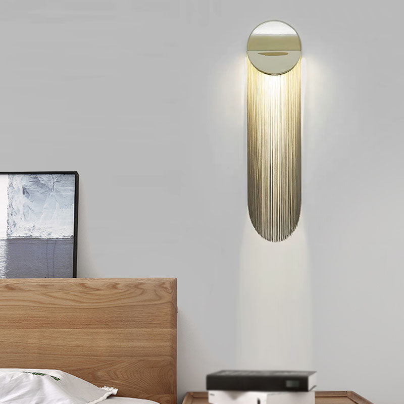 Postmodern Gold Fringed Wall Light Fixture: Single-Bulb Bedside Mounted Lamp