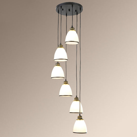 Simplicity Multi-Light Pendant | Cream Glass Spiral Bell Shade Staircase Hanging Light 6 / Black