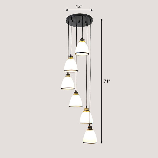 Simplicity Multi-Light Pendant | Cream Glass Spiral Bell Shade Staircase Hanging Light