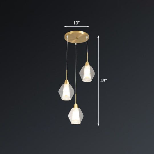 Gold Nordic Suspended Ceiling Light With Clear Handblown Glass Shade For Staircase 3 / White
