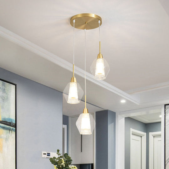 Gold Nordic Suspended Ceiling Light With Clear Handblown Glass Shade For Staircase