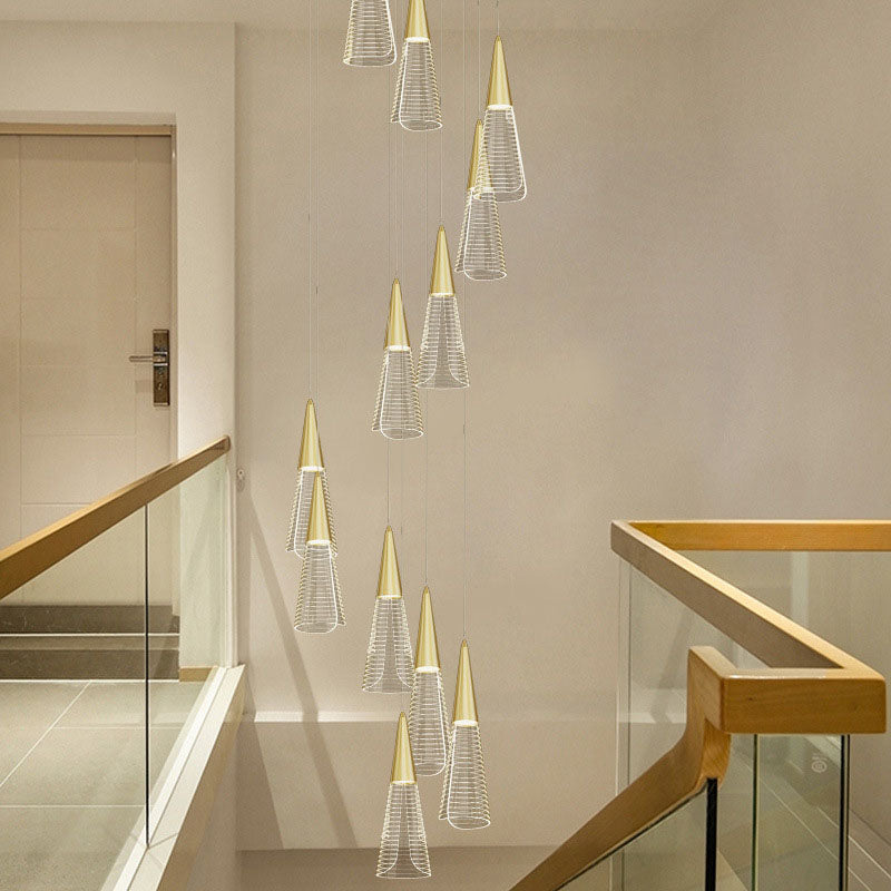 Spiral Conical Pendant Light For Modern Stairwells