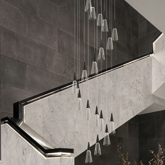 Spiral Conical Pendant Light For Modern Stairwells