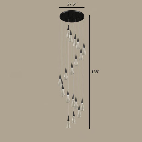 Spiral Conical Pendant Light For Modern Stairwells - Multi-Light Acrylic Hanging Fixture 19 / Black